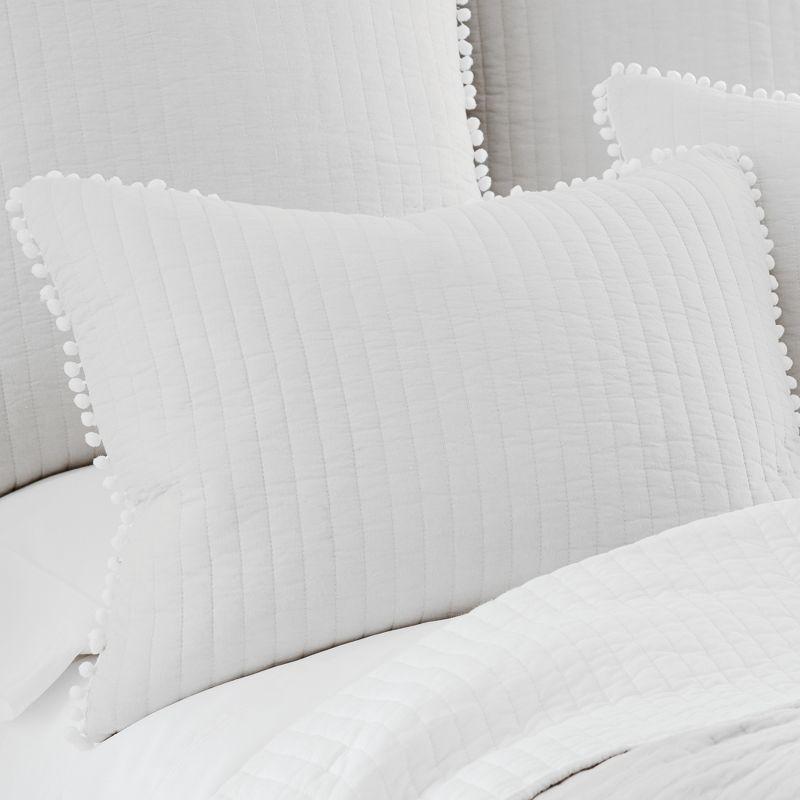 Classic White Cotton Standard Sham with Pom Pom Edges