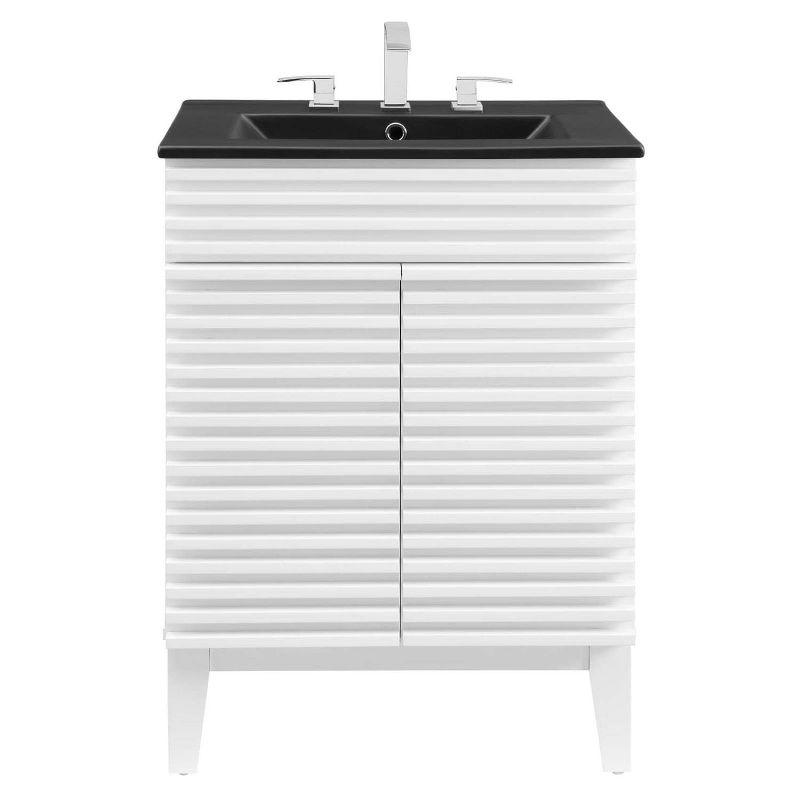 Modway 24 Inch Modern White Black Wood Bathroom Vanity with Sink and Floor Cabinet