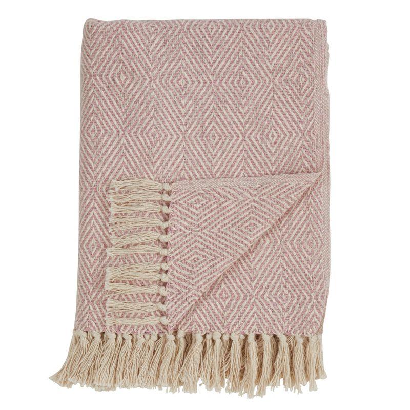 50"x60" Soft Cotton Diamond Weave Throw Blanket Pink - Saro Lifestyle: Year-Round Comfort, Machine Washable, Traditional Style