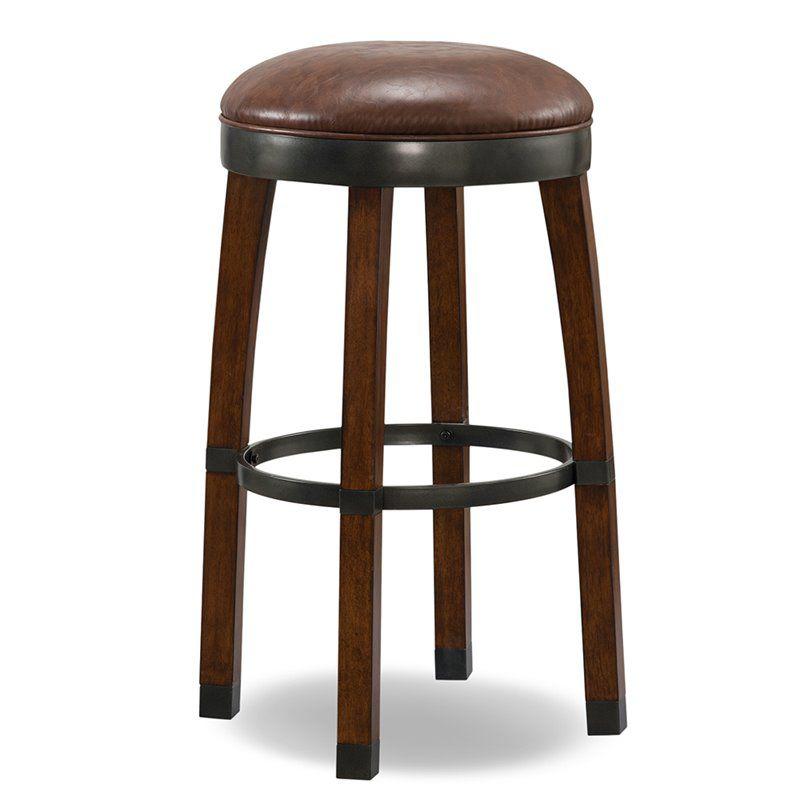 Favorite Finds Sienna Wood and Sable Leather Swivel Bar Stool