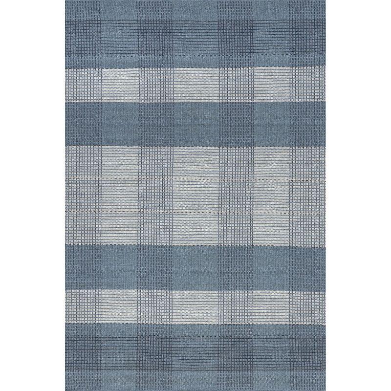 Blue Plaid Handmade Wool 6' x 9' Area Rug