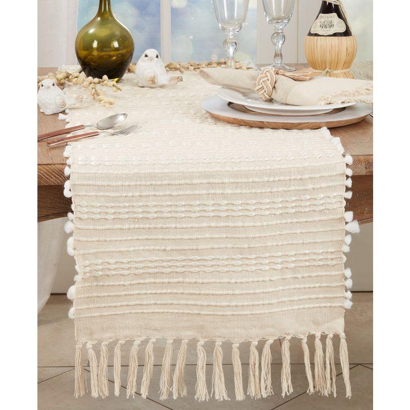 Saro Lifestyle Woven Wonder Stripe Table Runner, 16"x72", Beige