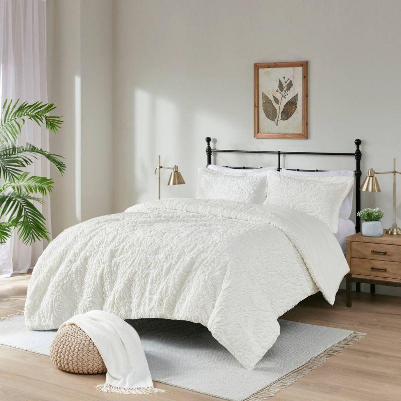 Ivory Full Faux Fur Reversible Comforter Set