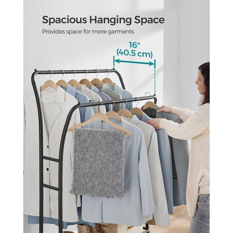 SONGMICS Clothes Rack Clothing Rack with Shelves Double Rod Clothes Rack with 6 Hooks Clothes Storage and Display for Living Room Bedroom Ink Black