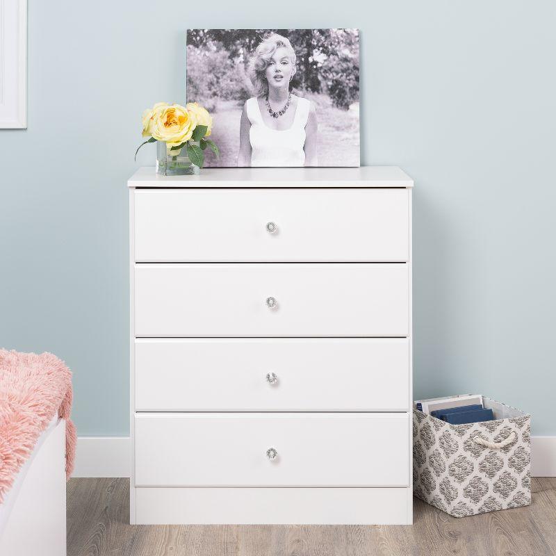 Astrid Crystal White 4-Drawer Vertical Dresser with Acrylic Knobs