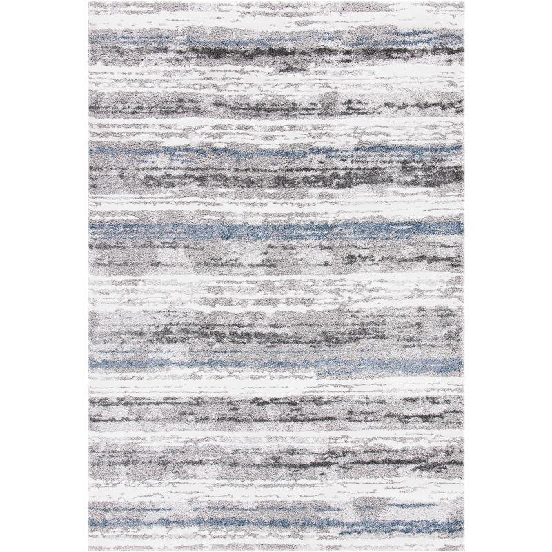 Blue and Gray Abstract Hand-Knotted Synthetic Area Rug