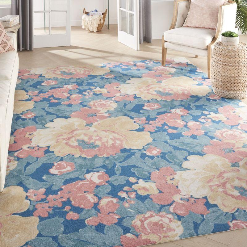 Waverly Floral Blue Outdoor Area Rug