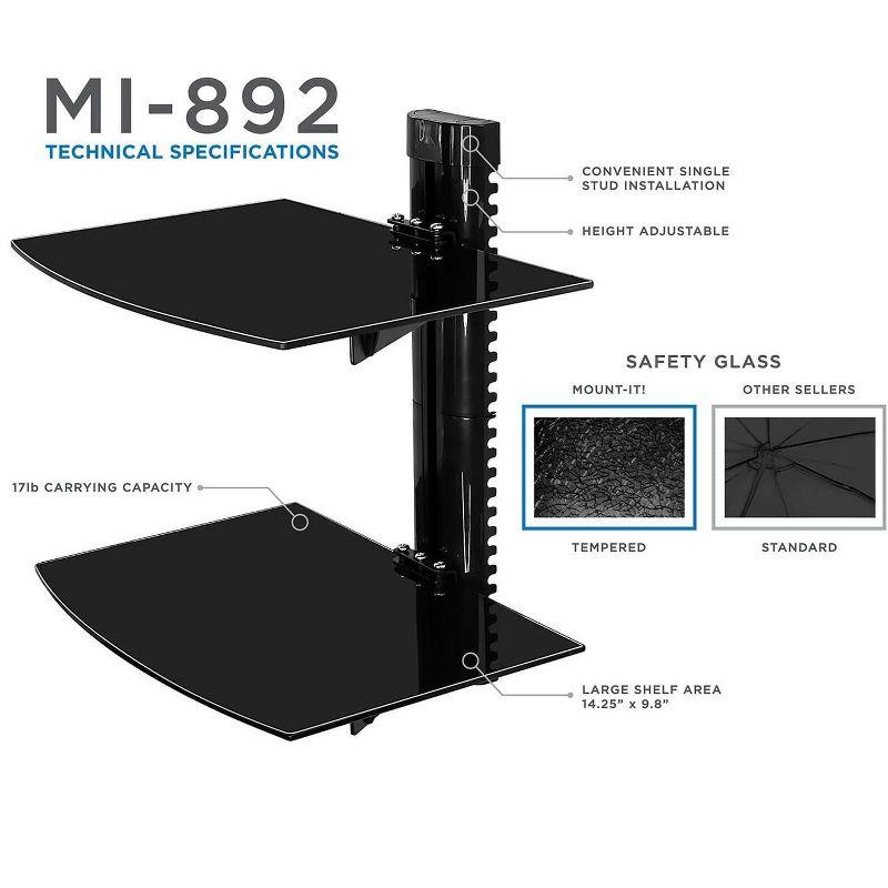 Black Steel Floating Wall Shelf with Tempered Glass