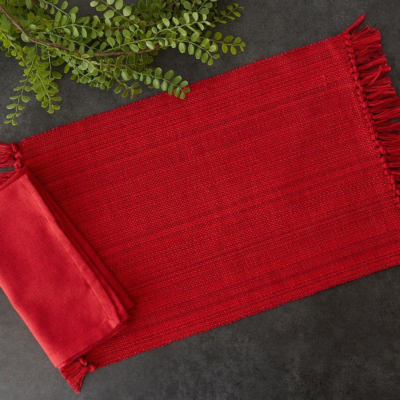 DII Variegated Fringe Placemat Set 8 Piece, Tango Red, MT 13x19", NP 20x20"