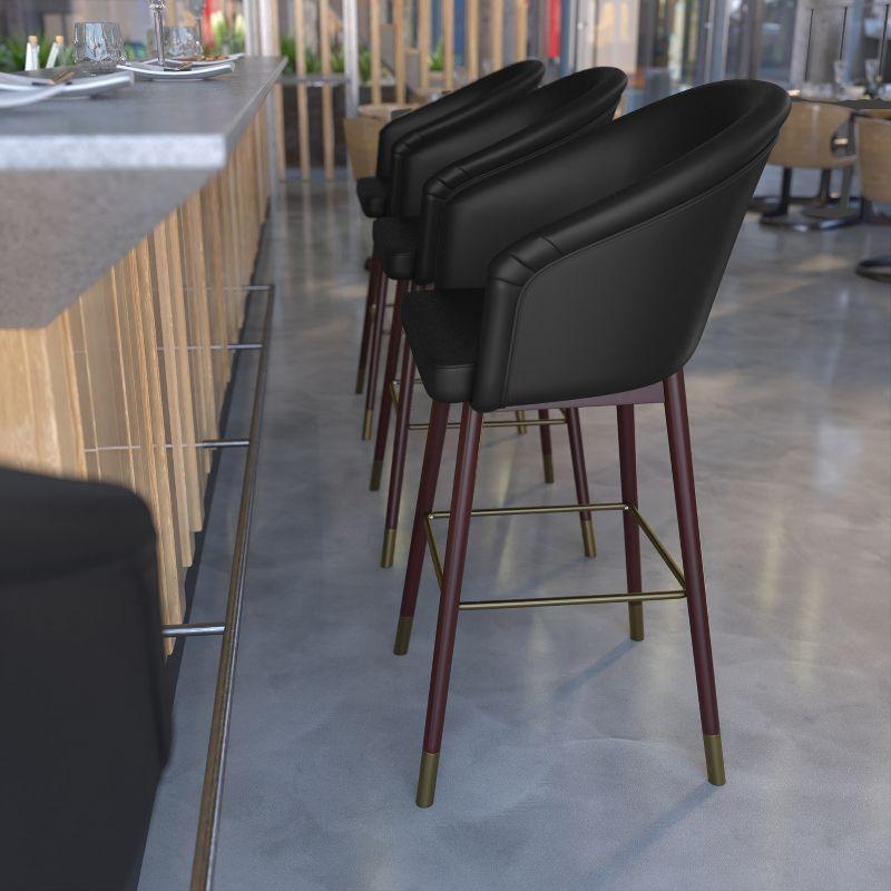 Modern Trendy Black Leather and Walnut Wood Barstool