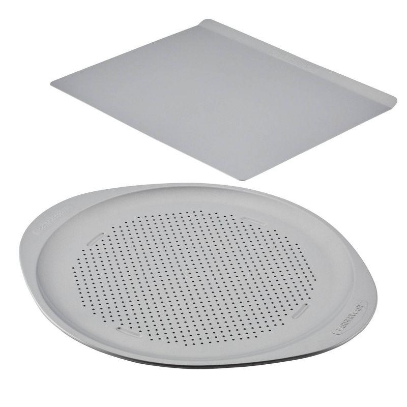 Gray Nonstick Steel Baking Sheet and Pizza Crisper Pan Set