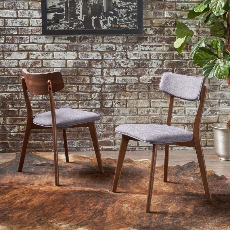 Chazz Mid-Century Natural Walnut and Gray Upholstered Side Chairs, Set of 2