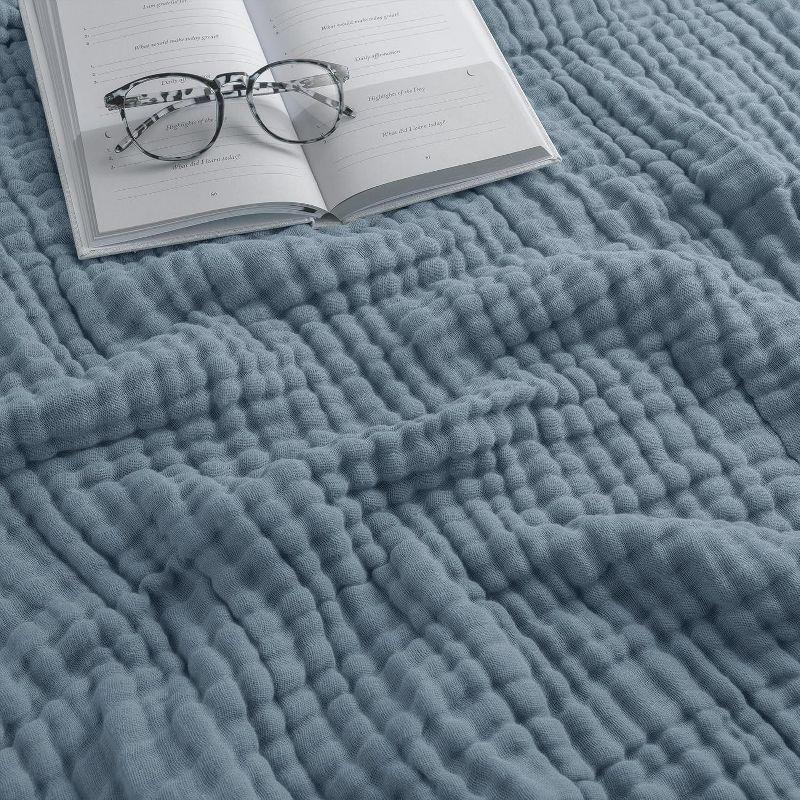 Muslin Blanket for Adults, Extra Large Queen 90" x 90" By Comfy Cubs - Pacific Blue