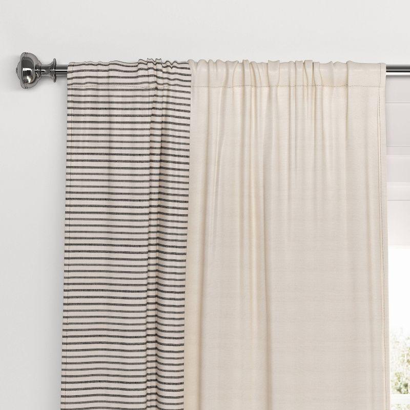 84" Black and Off-White Striped Blackout Polyester Curtain Panel