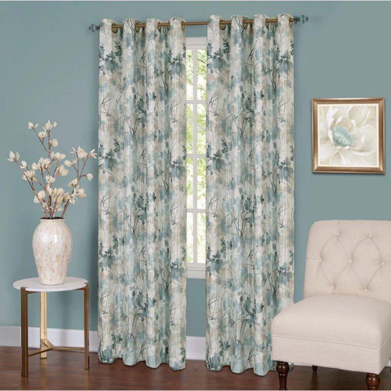 Kate Aurora Country Living 100% Thermal Lined Grommet Top Floral Room Darkening Curtains - 50 in. W x 63 in. L, Blue