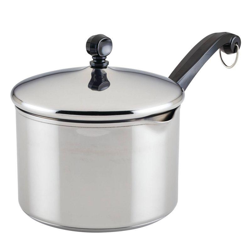 Farberware Classic Series 3qt Stainless Steel Straining Sauce Pan with Lid Silver: Dishwasher-Safe, Induction Compatible