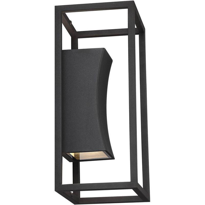 Possini Euro Design Modern Outdoor Wall Light Fixture Textured Black Dimmable LED Up Down 14" Sanded Glass Diffuser Up Down for Exterior Barn Deck