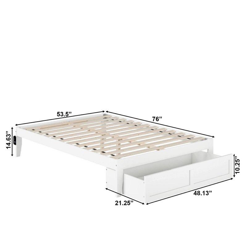 AFI Full Colorado Bed with Foot Drawer and USB Turbo Charger White: Satin Finish, No Box Spring Needed, Storage Space
