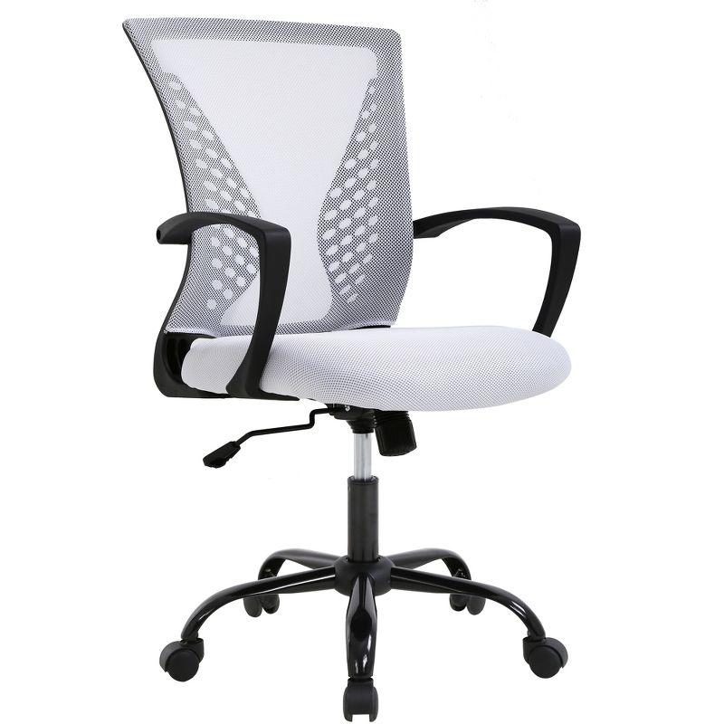 White Mesh Adjustable Swivel Task Chair with Fixed Arms