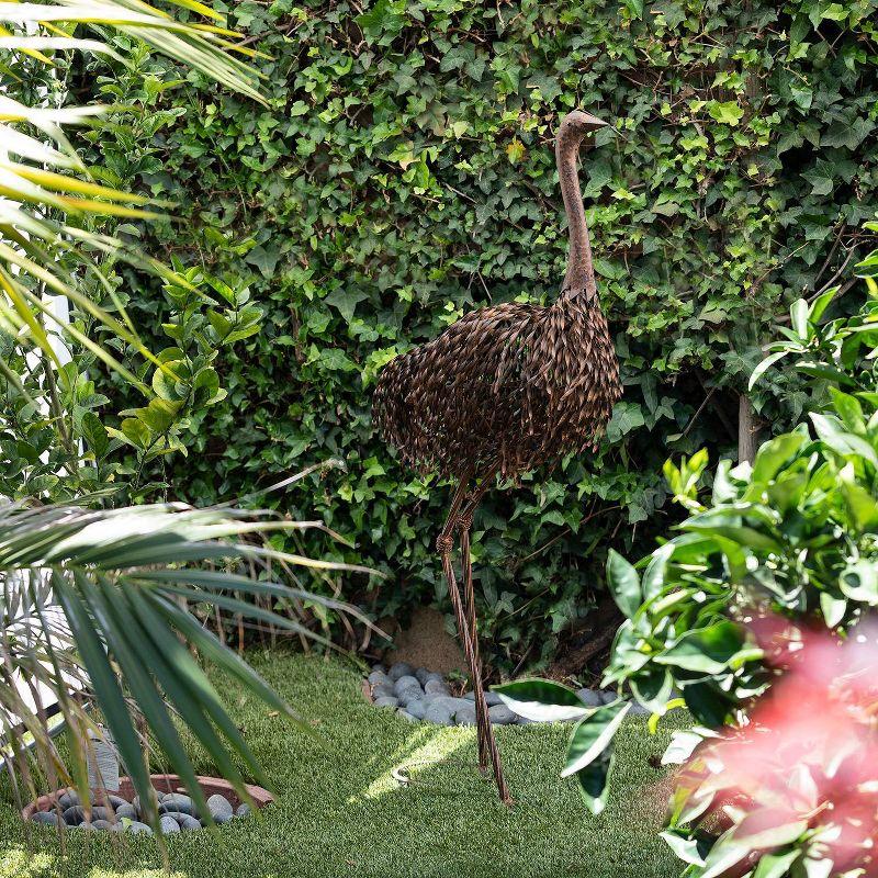 45" x 22" Outdoor Metal Peaking Standing Ostrich Statue Brown - Alpine Corporation: Weather-Resistant Iron Decor