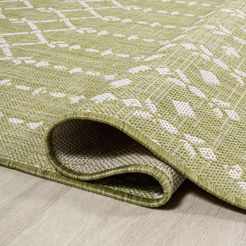2' x 10' Ourika Moroccan Geometric Textured Weave Indoor/Outdoor Runner Rug, Light Green/Cream - JONATHAN Y