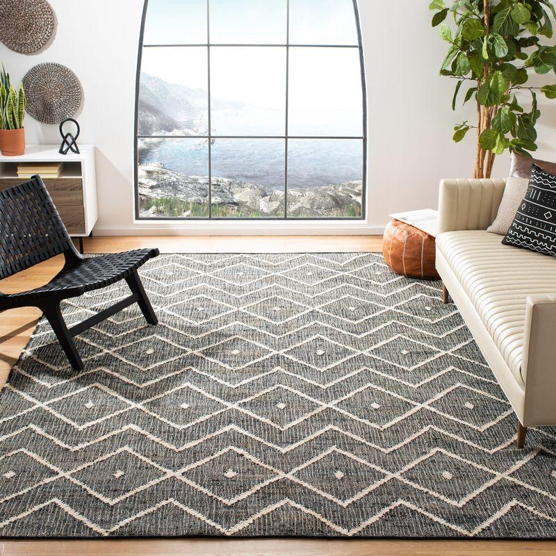 Bohemian Charcoal & Natural Cotton 7' Square Kilim Area Rug