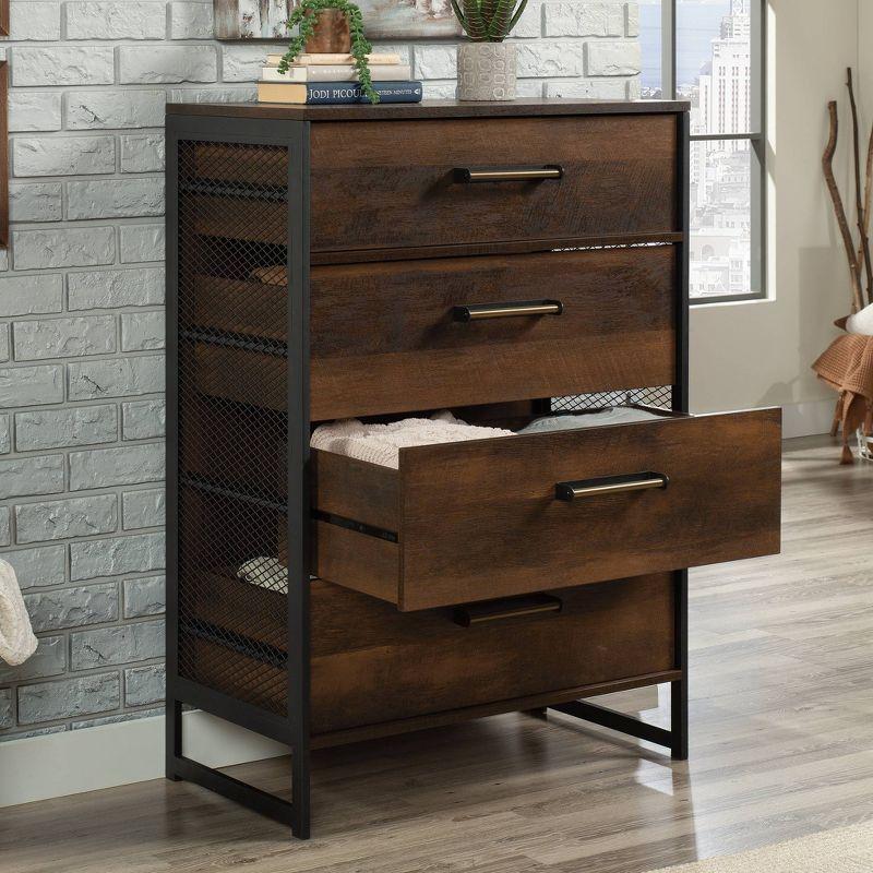 Barrel Oak 4-Drawer Vertical Dresser with Metal Frame