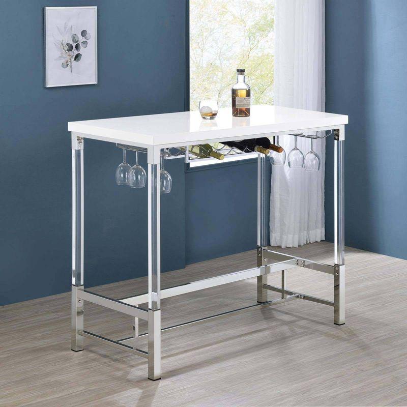 White High Gloss Bar Height Table with Acrylic Legs and Wine Storage