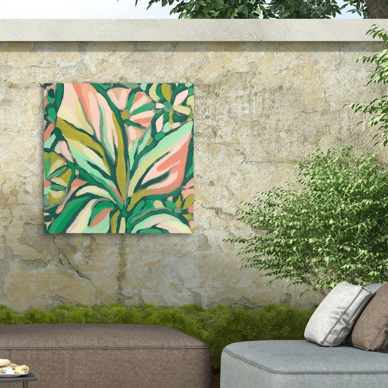 14" x 14" Green and Pink Botanical Abstract Canvas Art