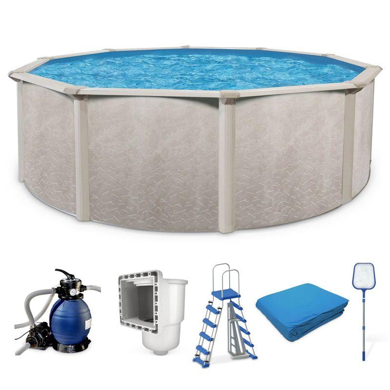 Aquarian Phoenix 18' x 52" Steel Frame Above-Ground Pool Kit, DIY Family Size Backyard Pool with Sand Filter Pump, Ladder, Liner, Skimmer, and Net