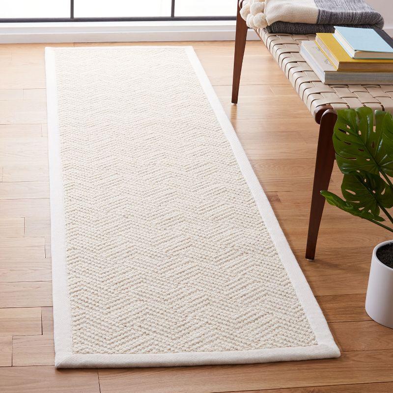 Ivory Handwoven Wool Geometric Runner Rug, 2' x 12'