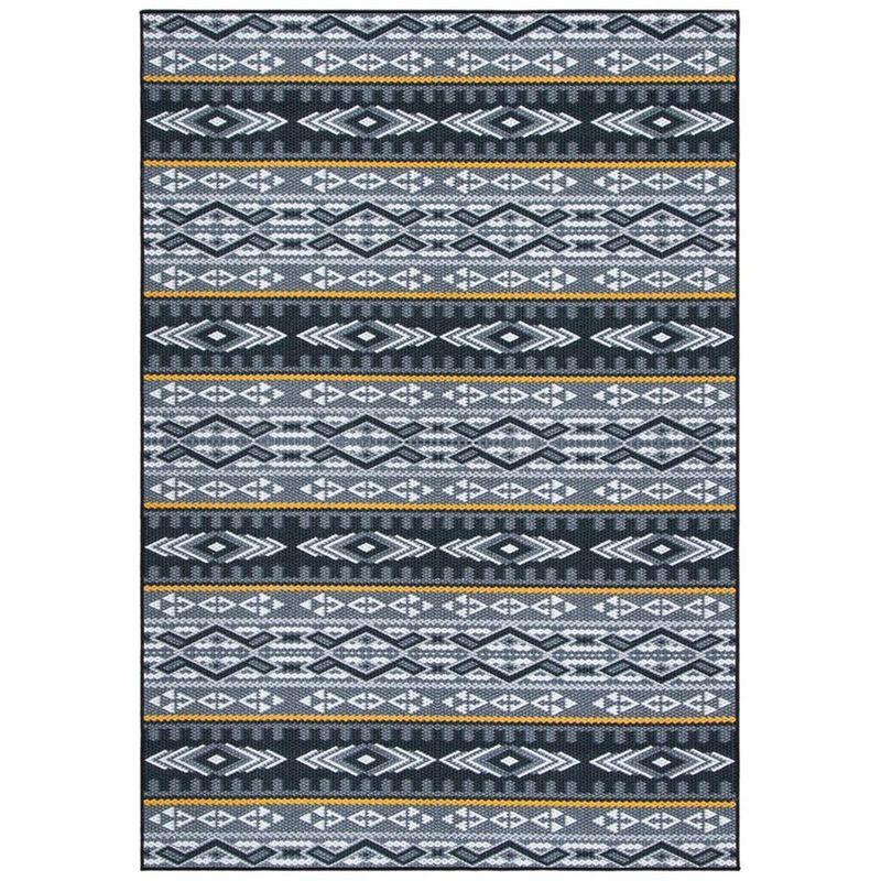 Gray and Gold Tribal Pattern Washable Synthetic Rug, 4'4" x 6'