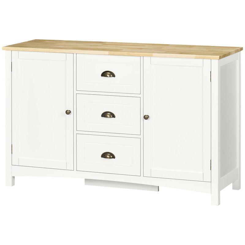 White Rubberwood Top Buffet Cabinet with Drawers and Shelves