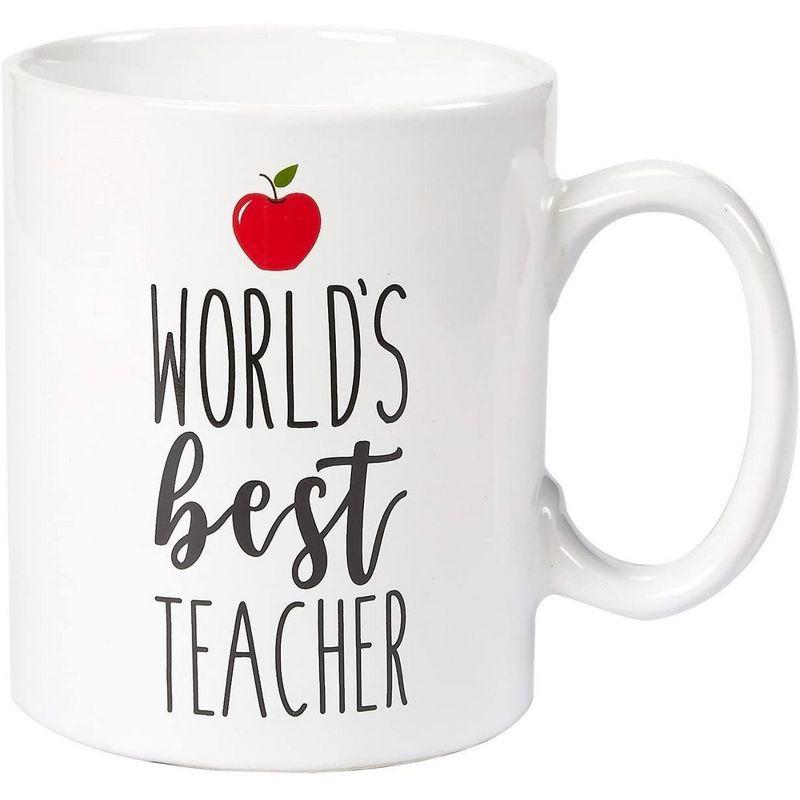 Blue Panda Large World's Best Teacher Coffee Mug White Ceramic Cup - Novelty Appreciation Gift for Teachers, Women, Men (16 oz)