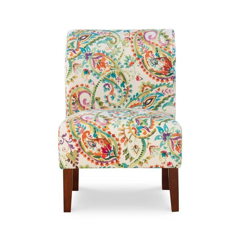 Julie Red and Blue Floral Slipper Accent Chair with Walnut Legs