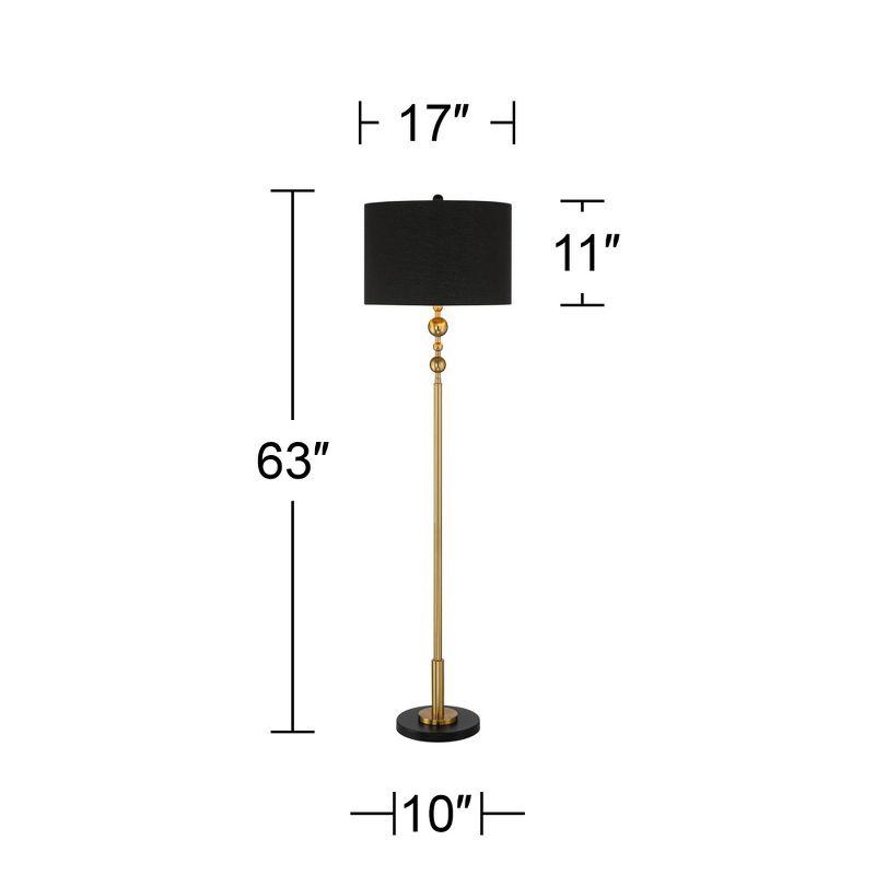 360 Lighting Harlowe Modern Glam Luxury 63" Tall Standing Floor Lamp Skinny Pole Metal Gold Finish Living Room Bedroom House Reading Drum Black Shade