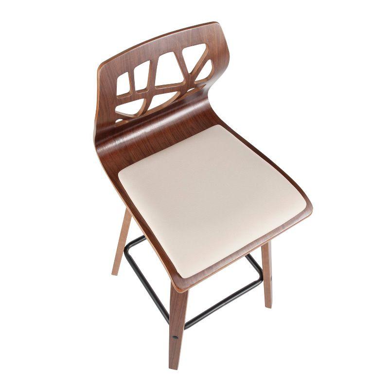 Set of 2 Folia Upholstered Counter Height Barstools Cream/Walnut - Lumisource: Wood Frame, Foam Padded Seat, Swivel Function