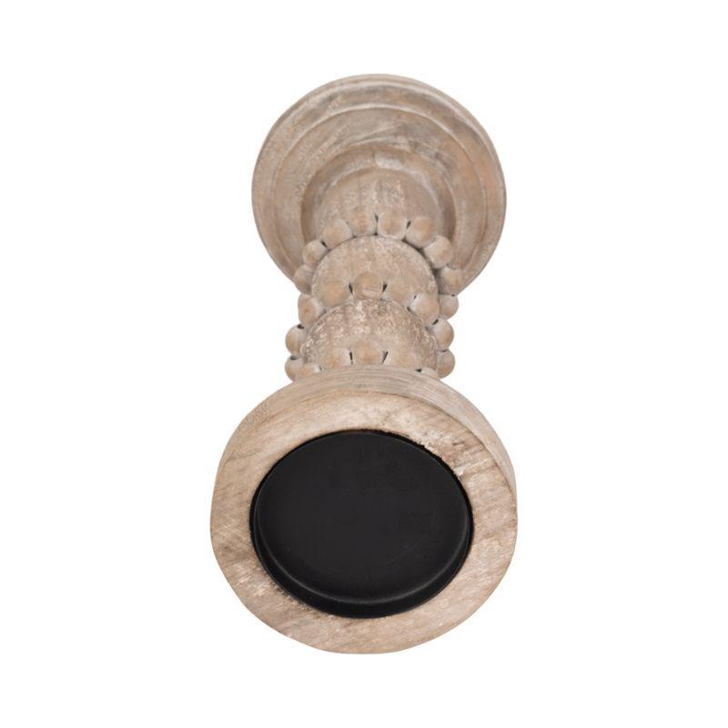Sagebrook Home Wood Pillar Candle Holder with Decorative Beads, Antique Finish Candlestick for Home or Wedding Decor, Ivory/Beige, 5 L x 5 W x 13 H