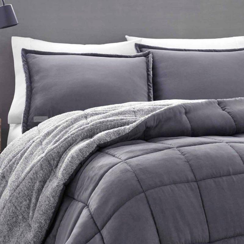 Full Gray Reversible Cotton Down Alternative Comforter Set