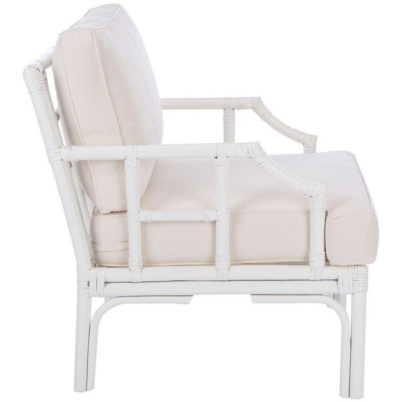 Chinoiserie-Chic White Rattan Accent Chair with Plush Cushion