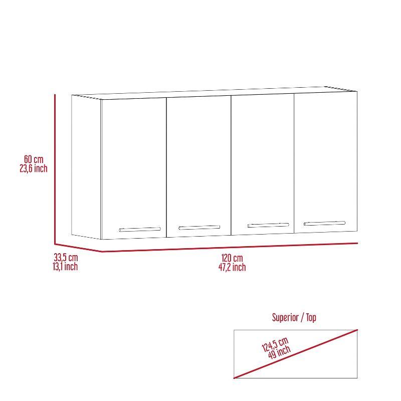 Depot E-Shop Wall Cabinet 24" H, four Doors, with two internal Shelves and internal plate and glass organizer