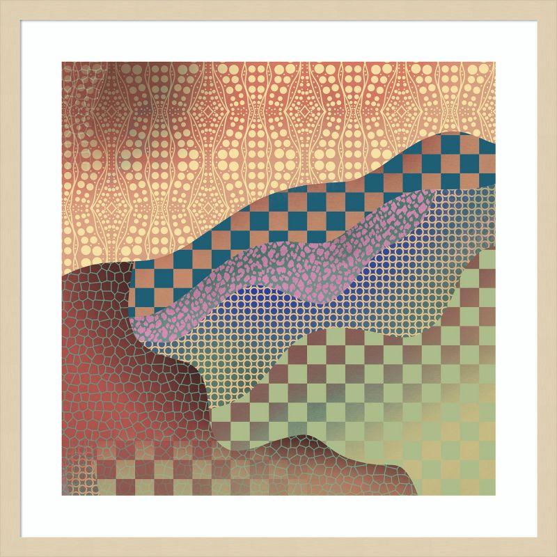 Earth Tones Abstract Geometric Lithograph with Wood Frame