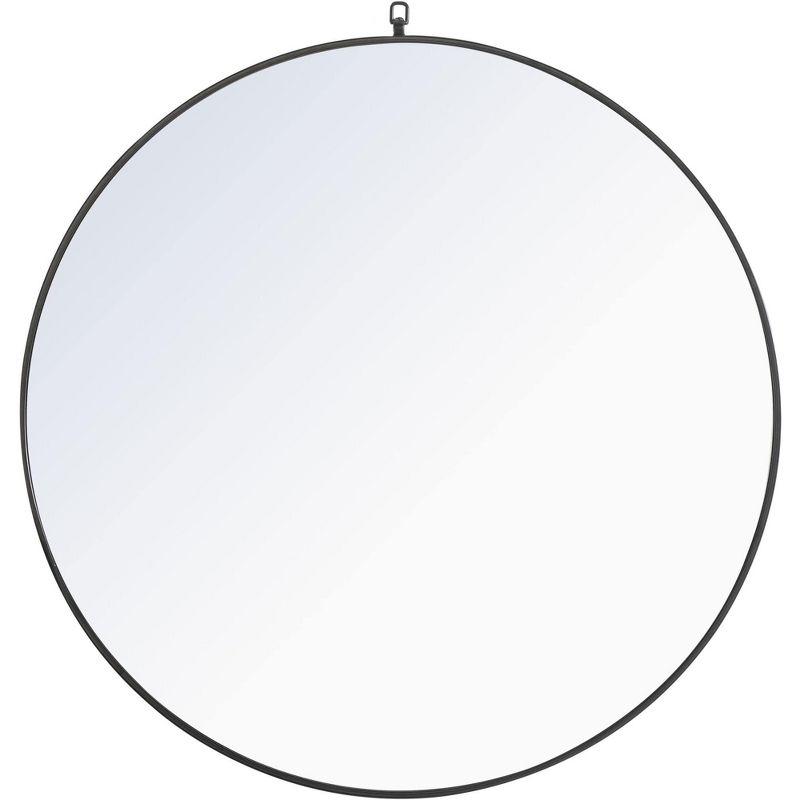 Contemporary Black Round Wood and Metal Wall Mirror, 42 Inch