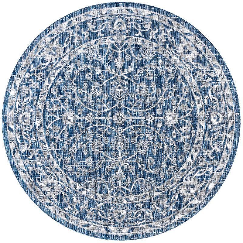 5' Round Palazzo Vine and Border Textured Weave Indoor/Outdoor Area Rug, Navy/Gray - JONATHAN Y