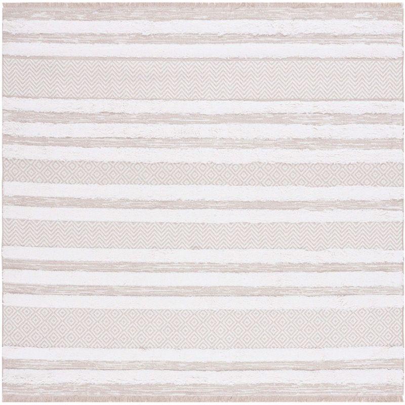 Maggie Boho Chic Beige/Ivory Stripe Synthetic Area Rug - 6'4" Square