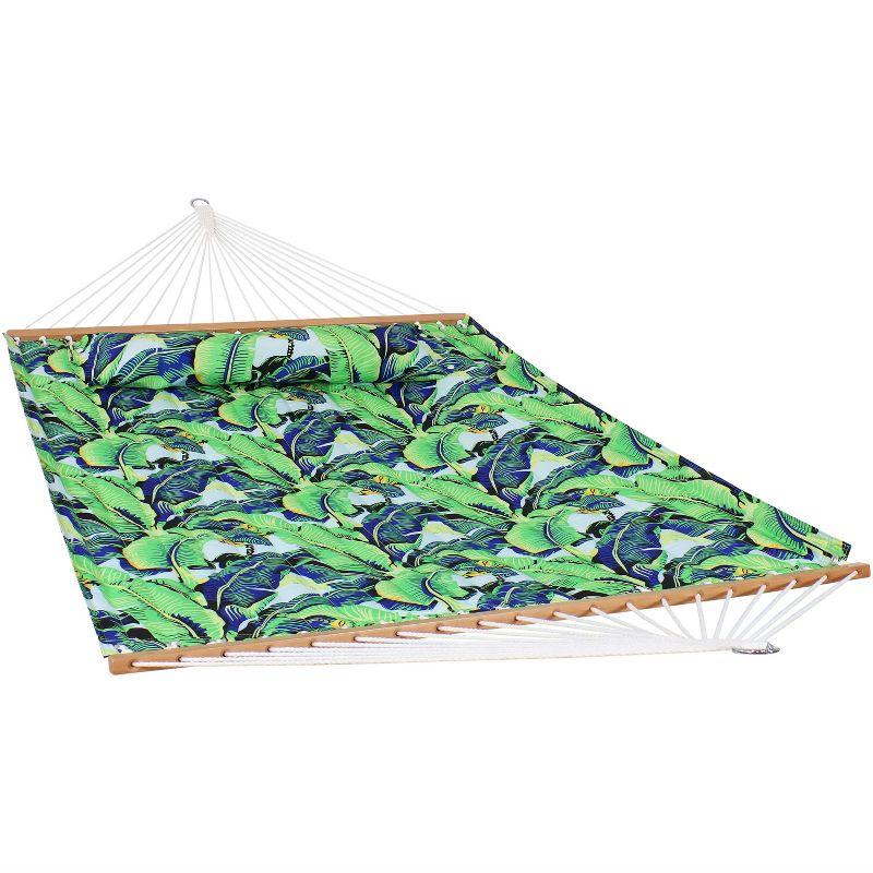 Exotic Foliage Green Quilted Polyester 2-Person Hammock with Pillow