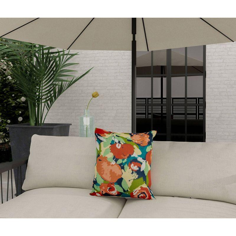 22"x22" Multicolor Floral Canvas Indoor/Outdoor Throw Pillow