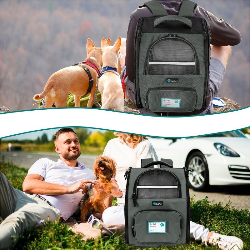 PetAmi Premium Dog Backpack Carrier Small Large Cat Puppies, Ventilated Pet Hiking Travel Bag, Airline Approved Safety Camping Biking (Dark Gray)