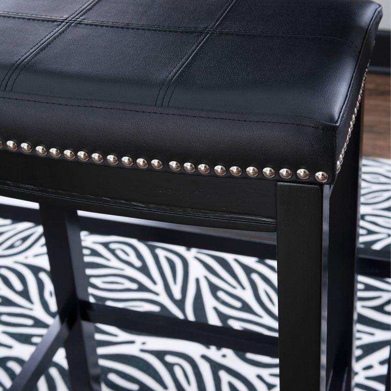 Claridge Backless Faux Leather Nailhead Saddle Barstool Black - Linon: Rubberwood Frame, 32.25" Height