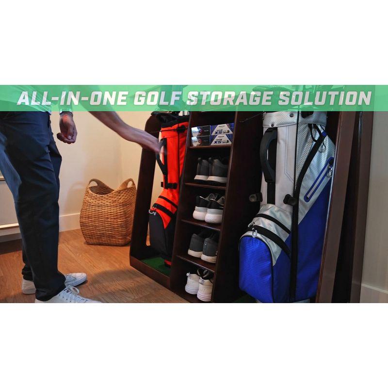 GoSports Premium Wooden Freestanding Golf Bag Organizer and Storage Rack